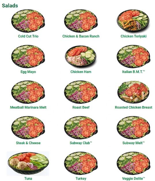 Subway Salads Menu